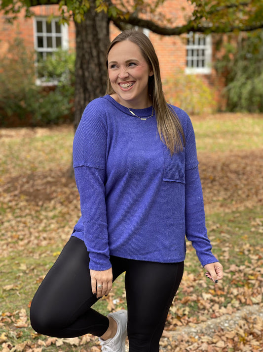 Casual Tuesday Ribbed Knit Sweater in Bright Blue