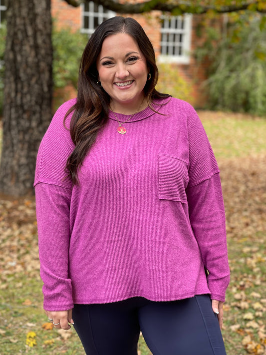 Casual Tuesday Ribbed Knit Sweater in Light Plum