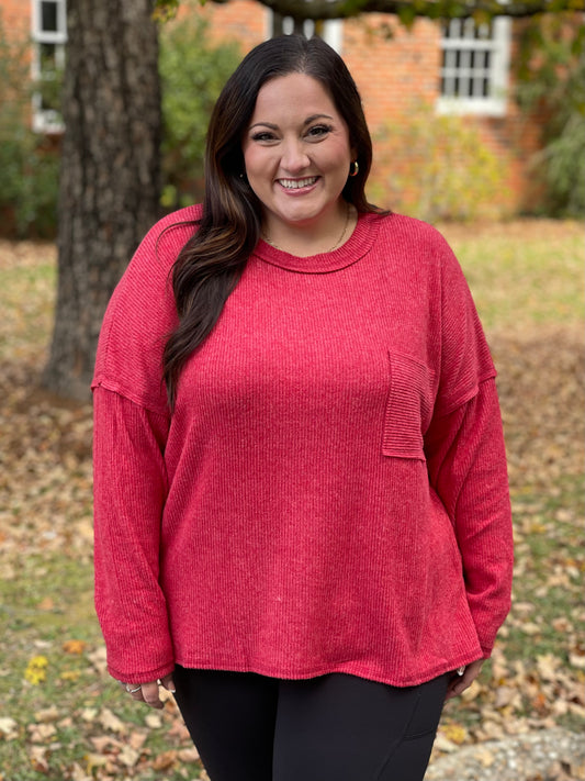 Casual Tuesday Ribbed Knit Sweater in Dark Red