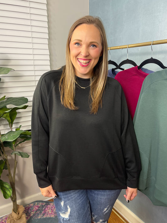 It's The Little Things Relaxed Scuba Pullover in Black