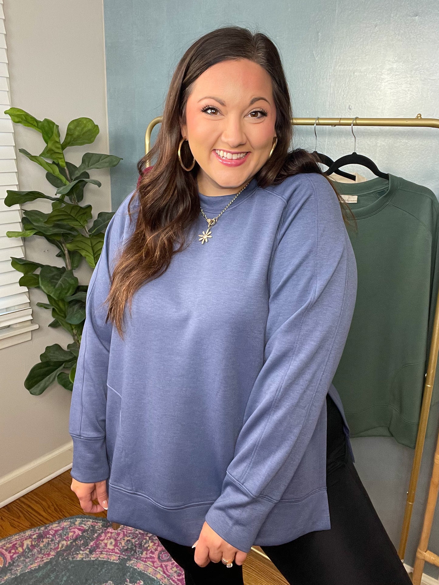 It's The Little Things Relaxed Scuba Pullover in Blue Indigo