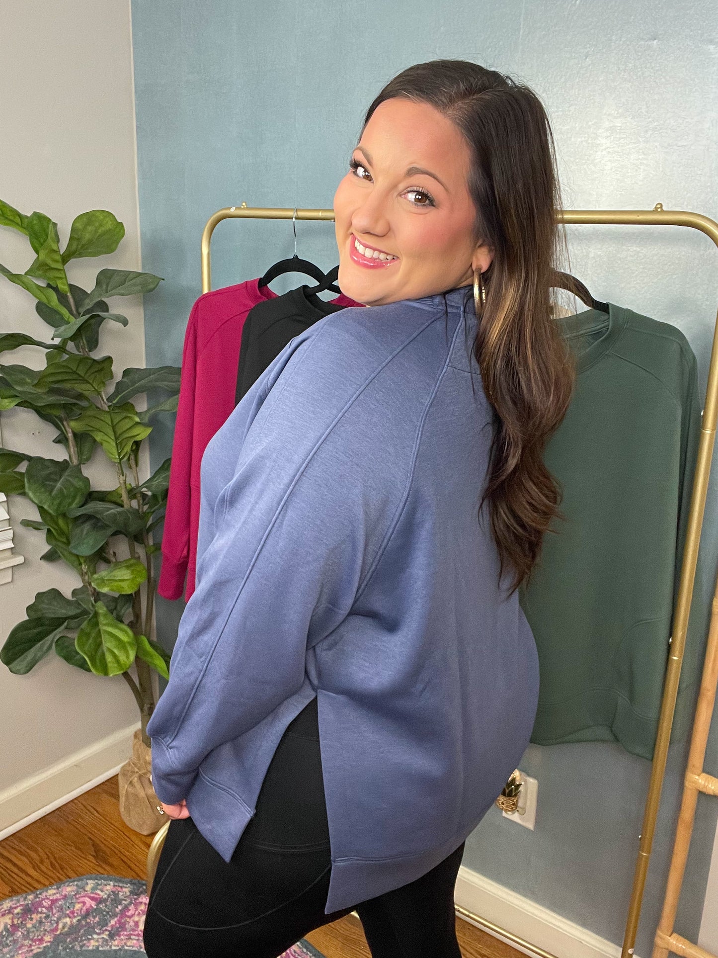 It's The Little Things Relaxed Scuba Pullover in Blue Indigo