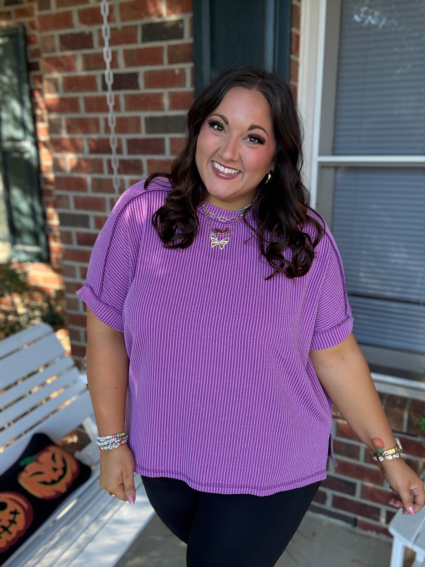 Magenta Ribbed Side Slit Top