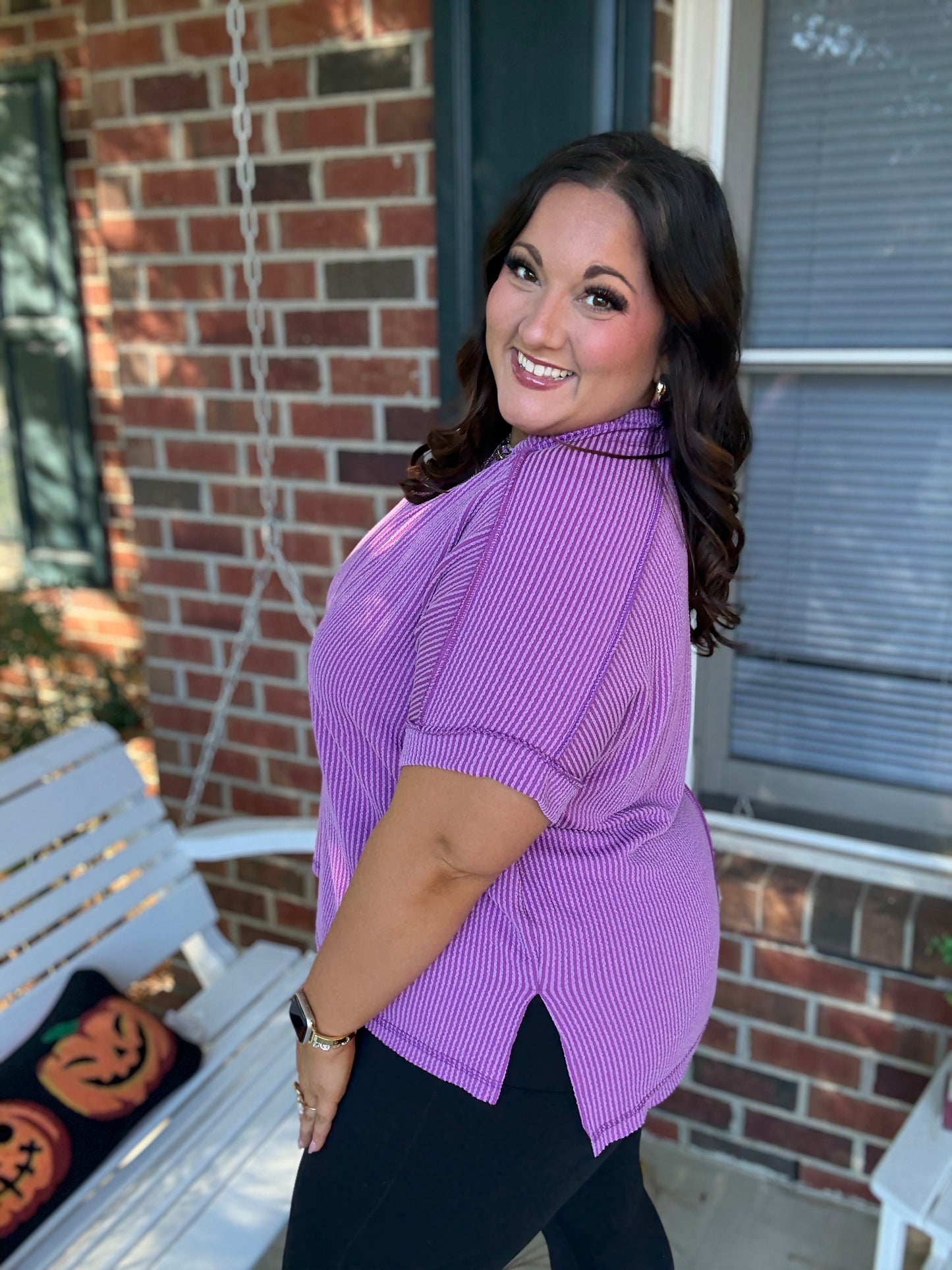 Magenta Ribbed Side Slit Top