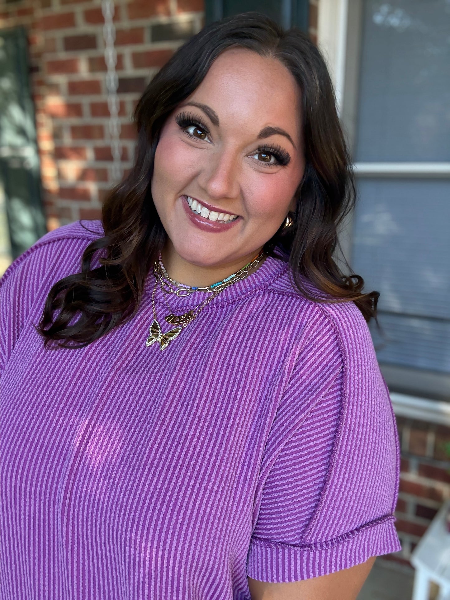 Magenta Ribbed Side Slit Top