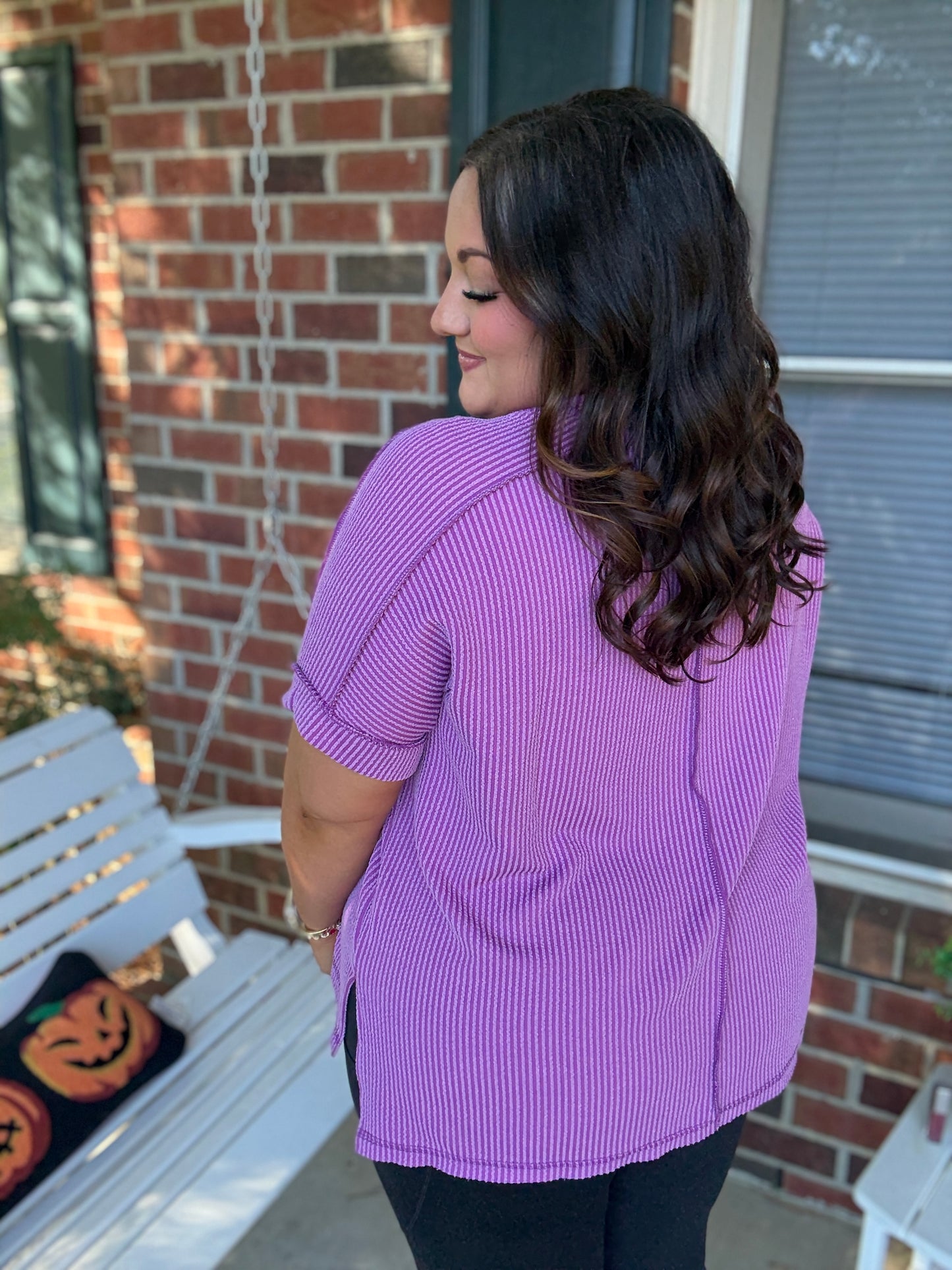 Magenta Ribbed Side Slit Top