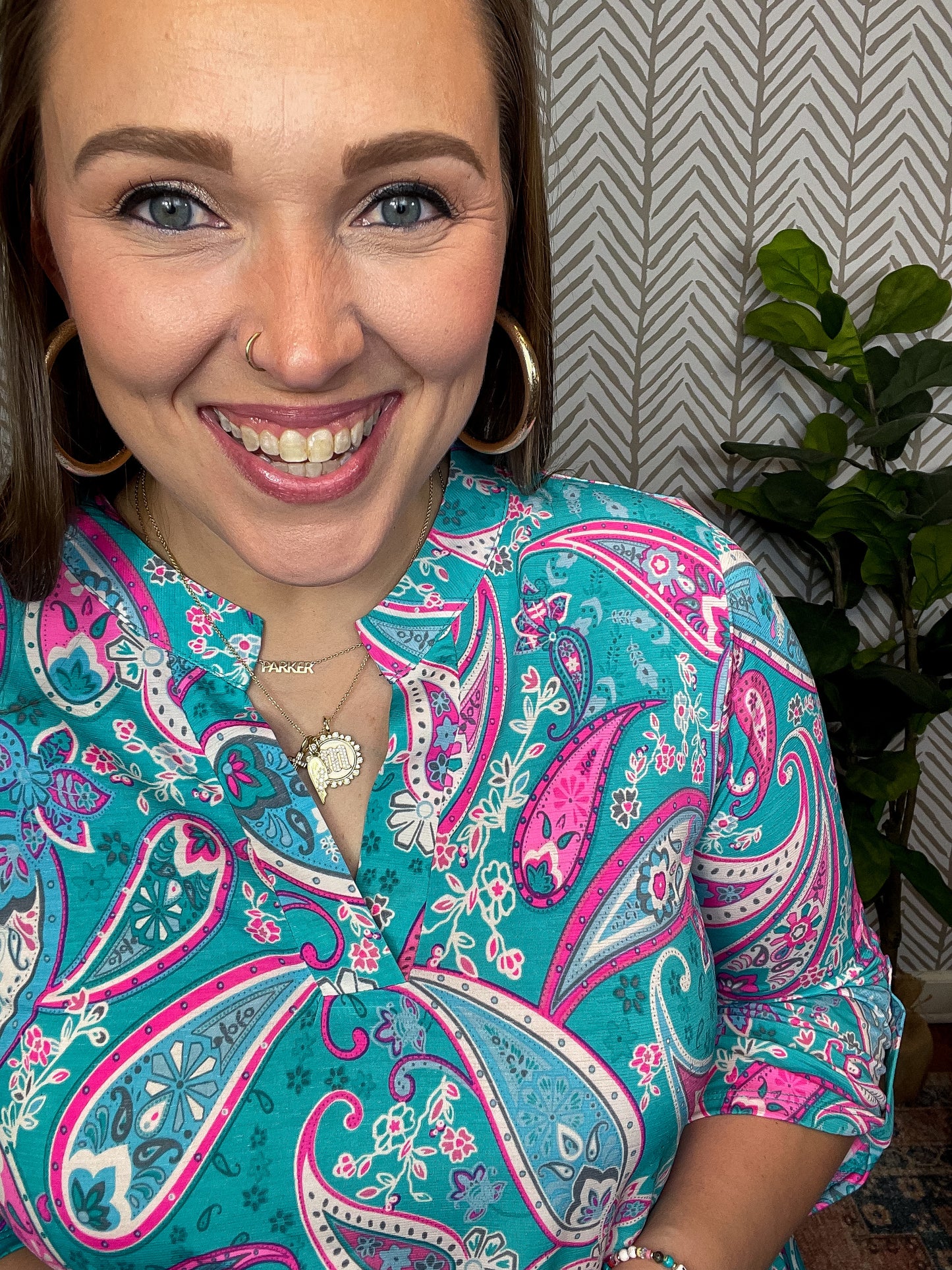Lizzy Top in Aqua and Pink Paisley
