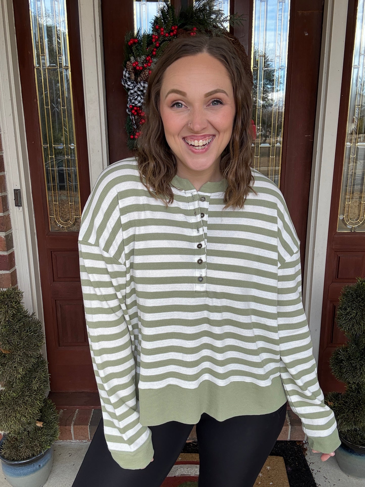 Green Striped Pullover Top