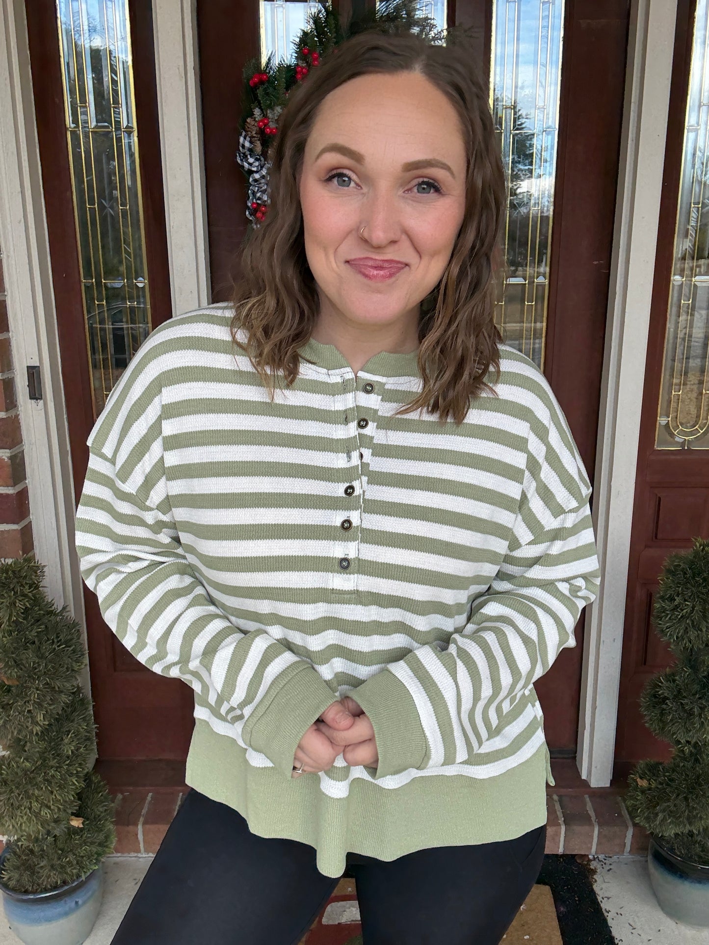 Green Striped Pullover Top
