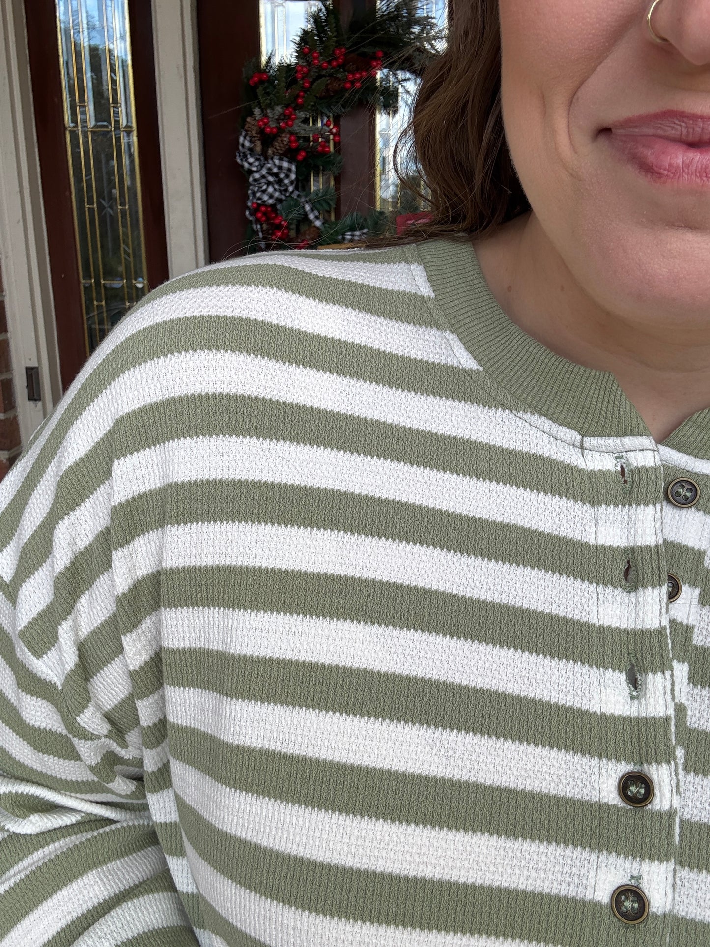 Green Striped Pullover Top