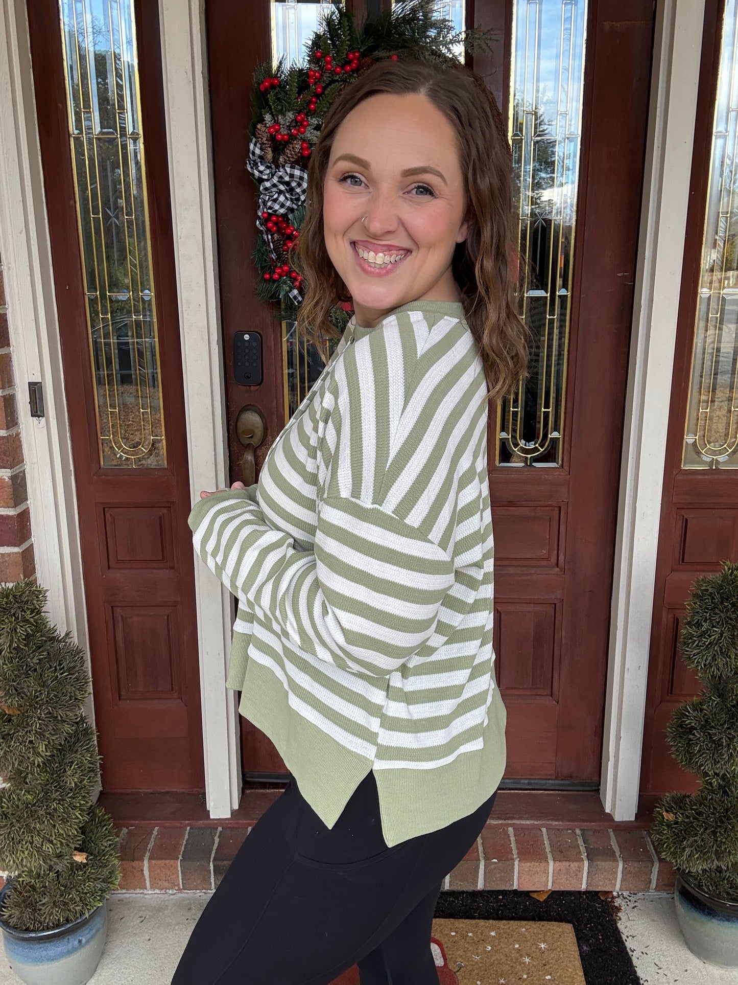 Green Striped Pullover Top
