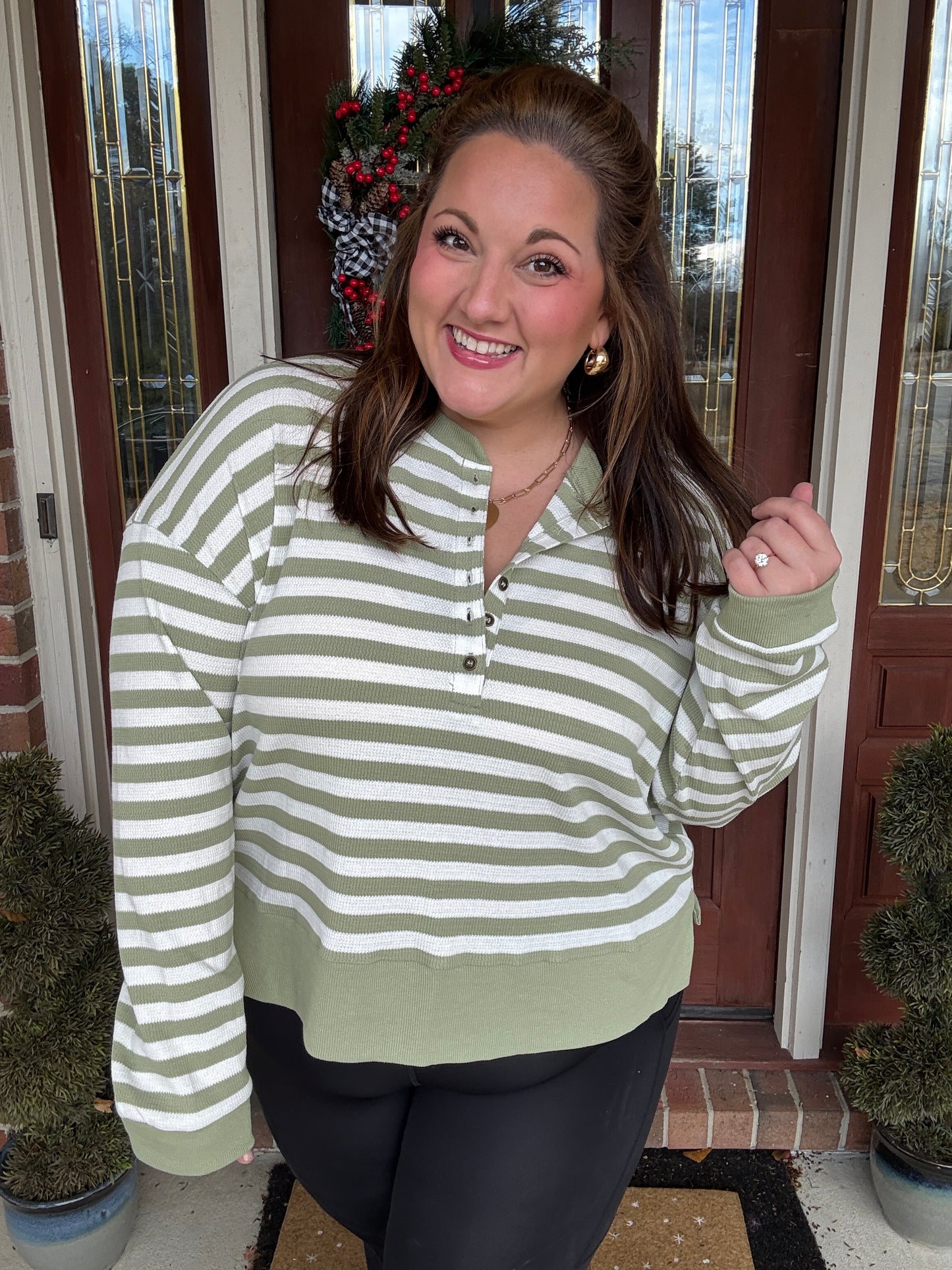 Green Striped Pullover Top