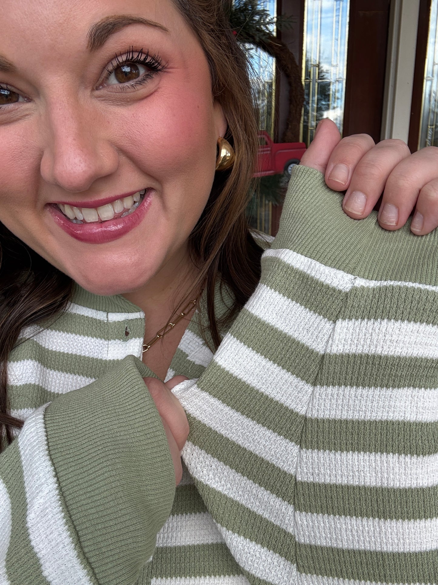 Green Striped Pullover Top