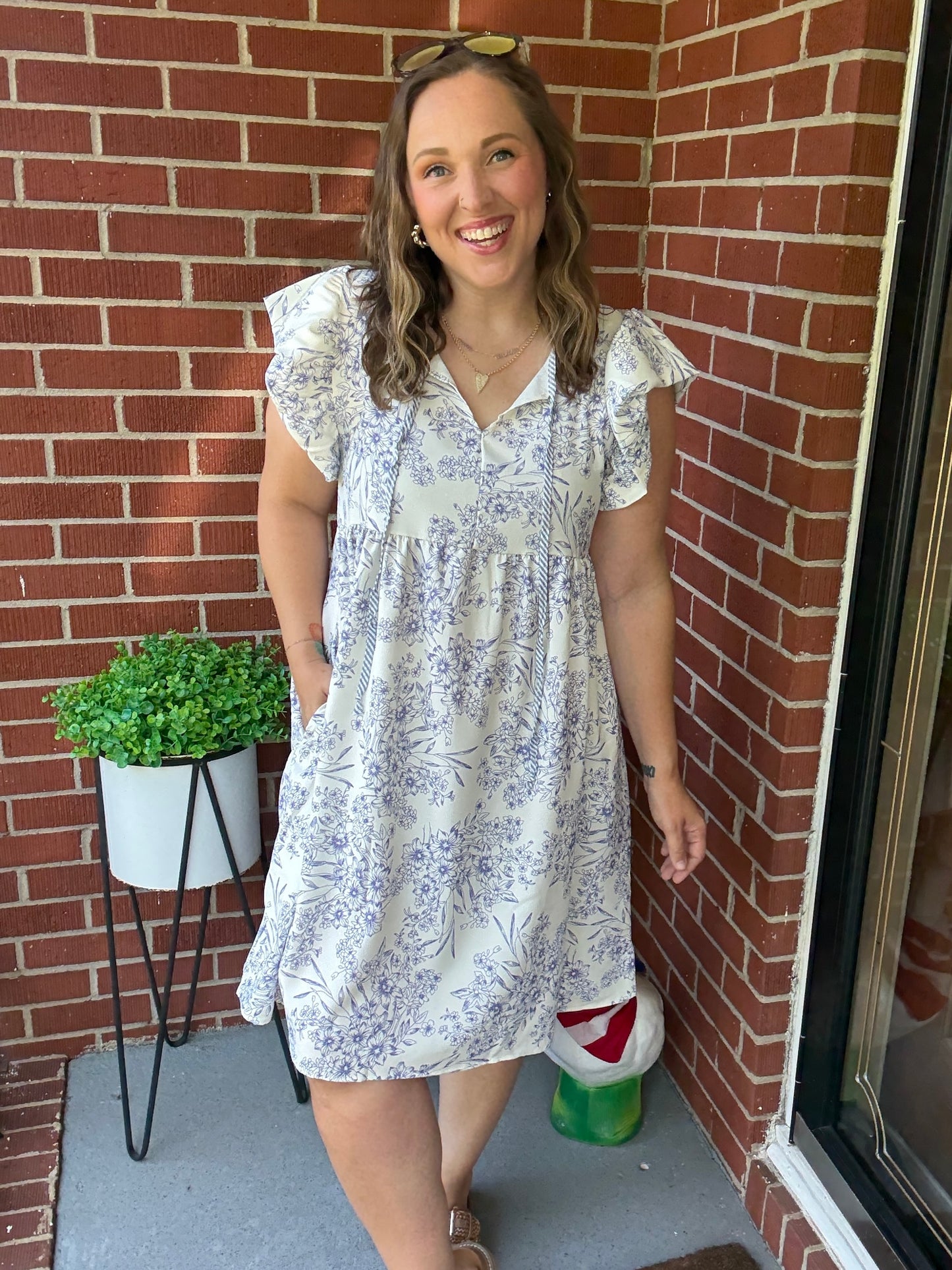 Vintage Vibes Dusty Blue Folded Ruffle Short Sleeve Babydoll Dress