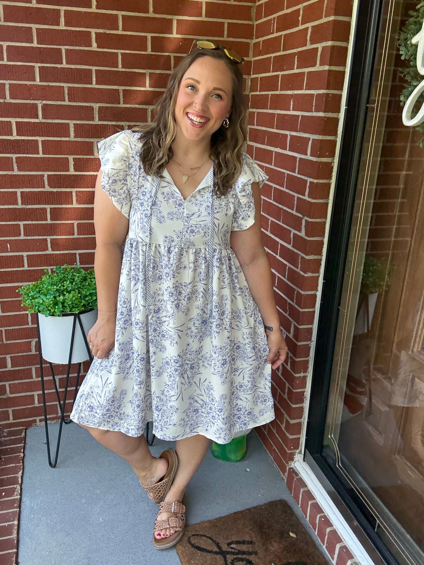 Vintage Vibes Dusty Blue Folded Ruffle Short Sleeve Babydoll Dress