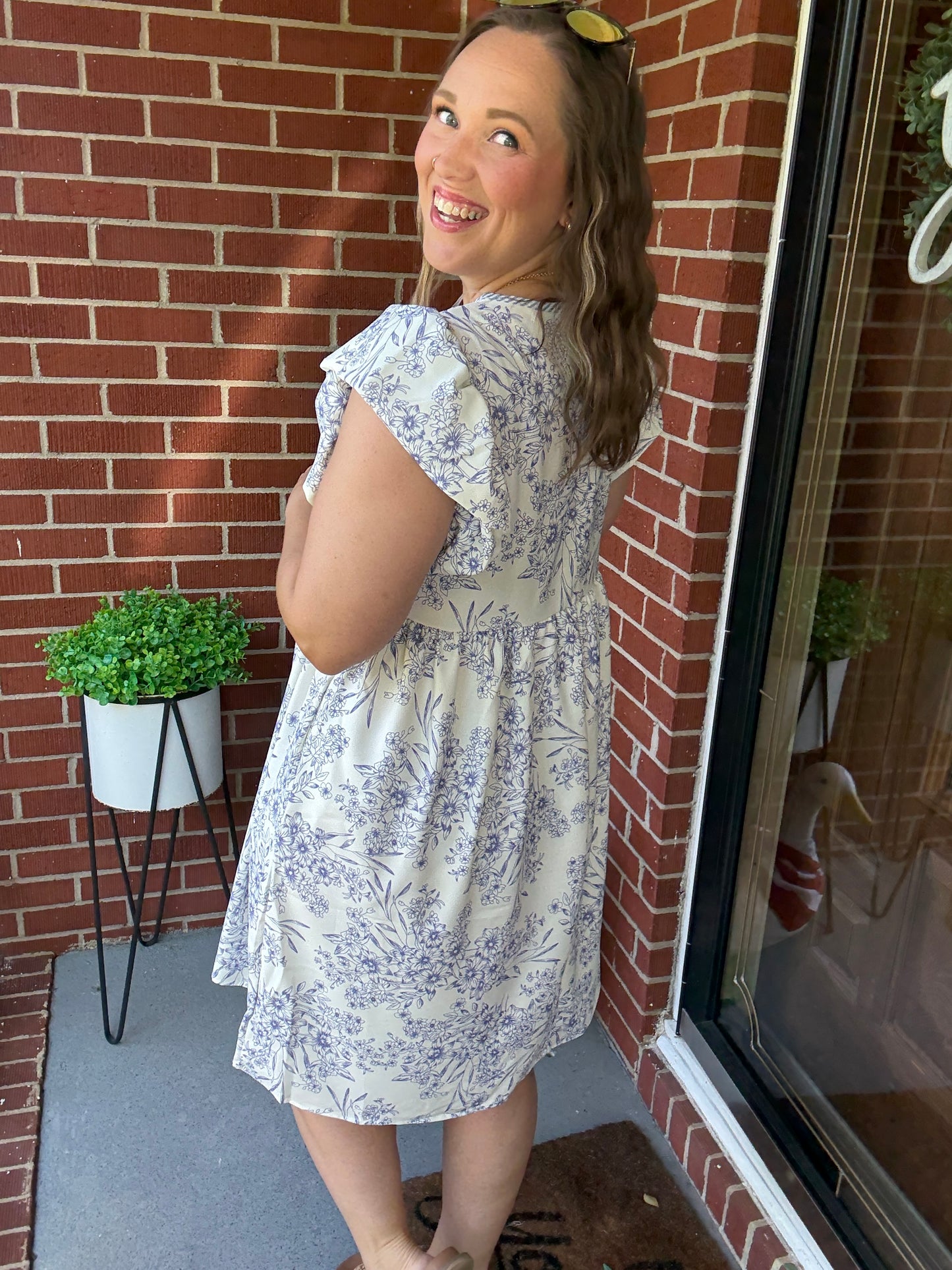 Vintage Vibes Dusty Blue Folded Ruffle Short Sleeve Babydoll Dress