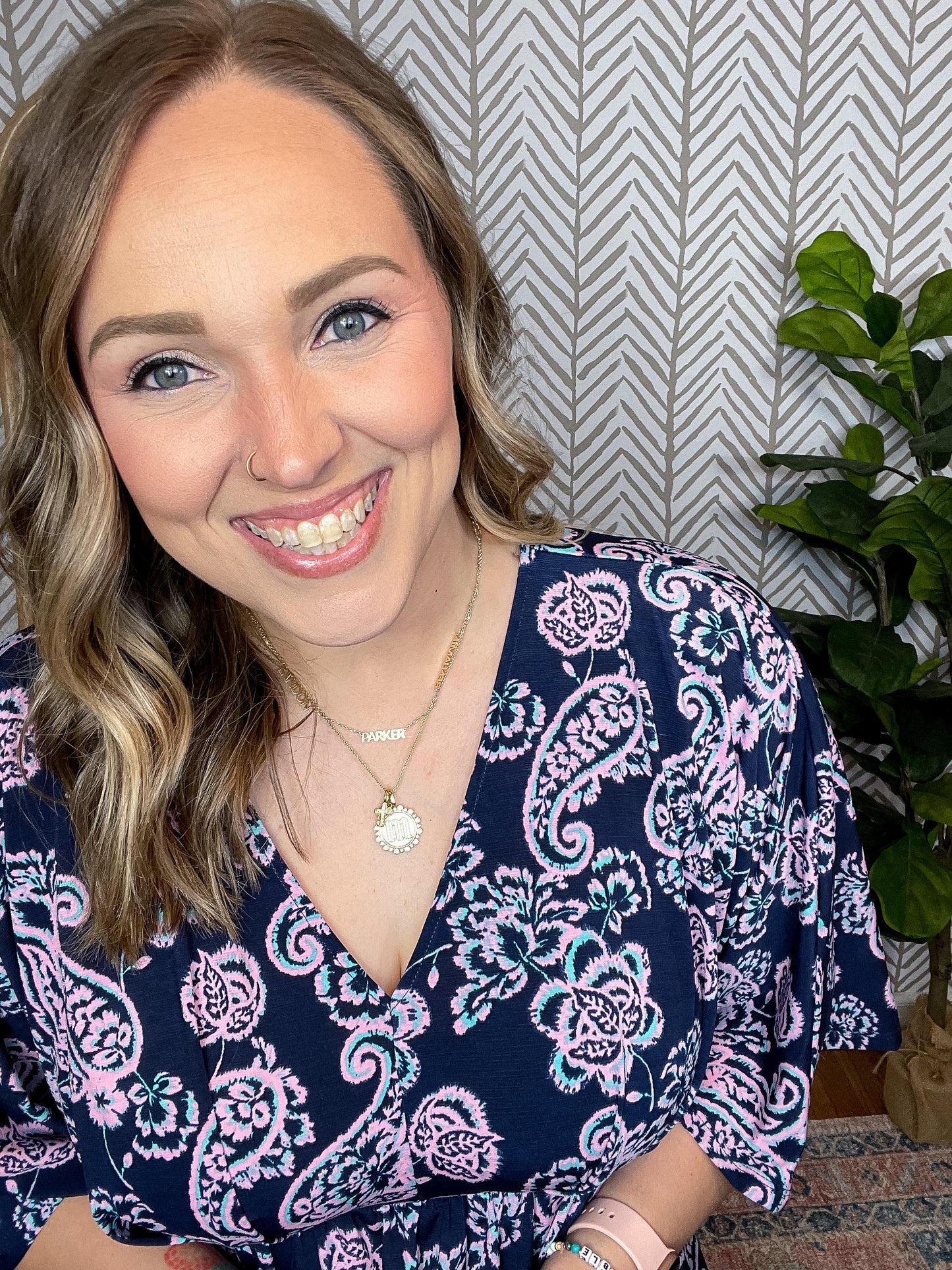 Dreamer Peplum Top in Navy and Pink Paisley