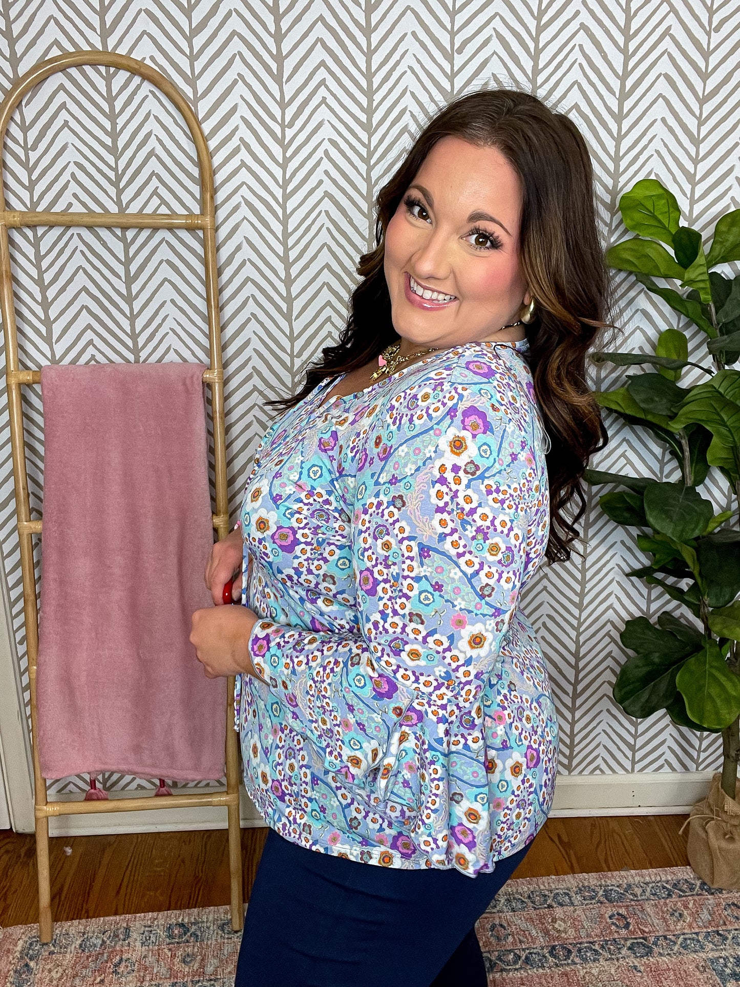 Willow Bell Sleeve Top in Retro Ditsy Floral