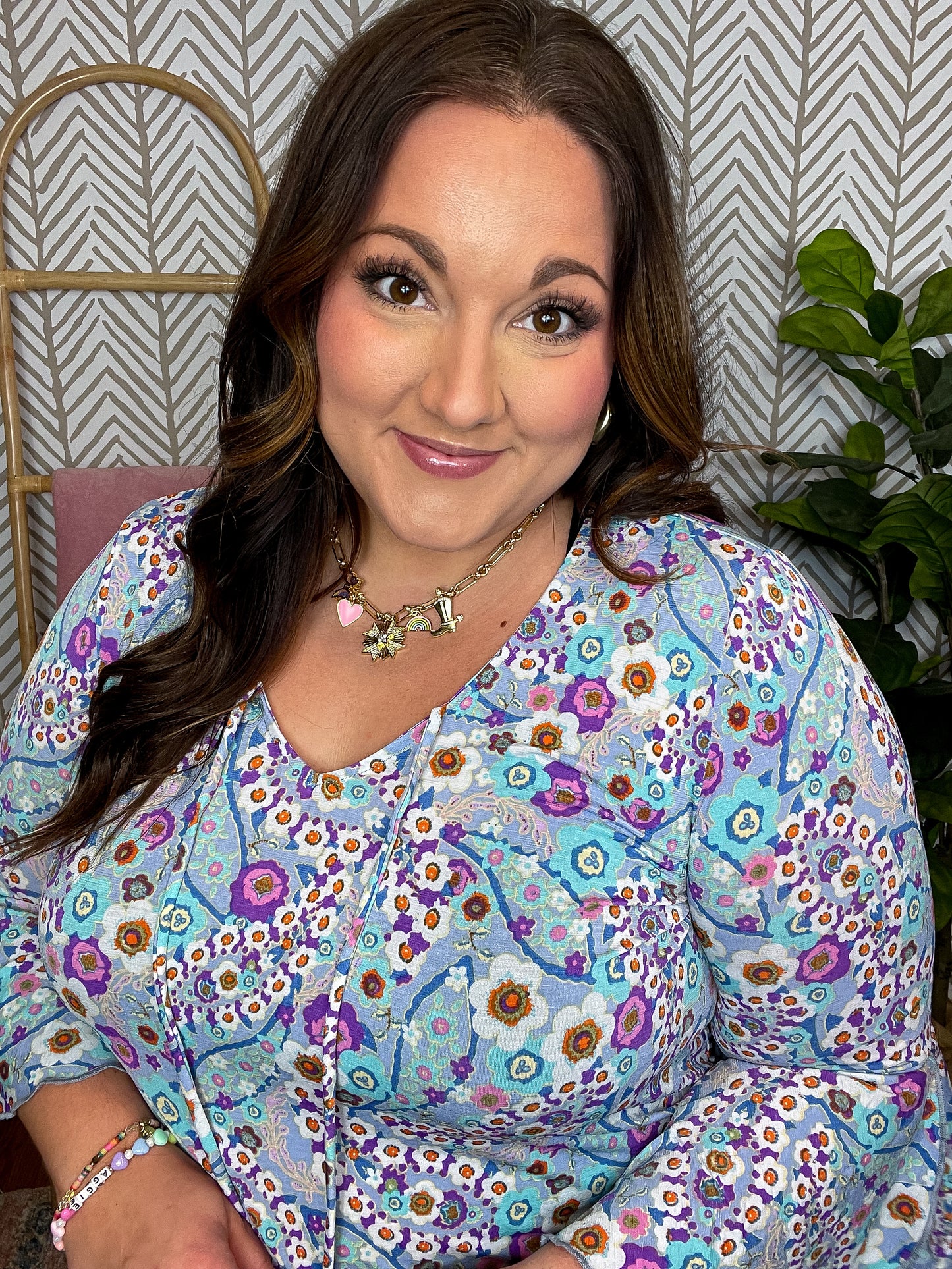 Willow Bell Sleeve Top in Retro Ditsy Floral