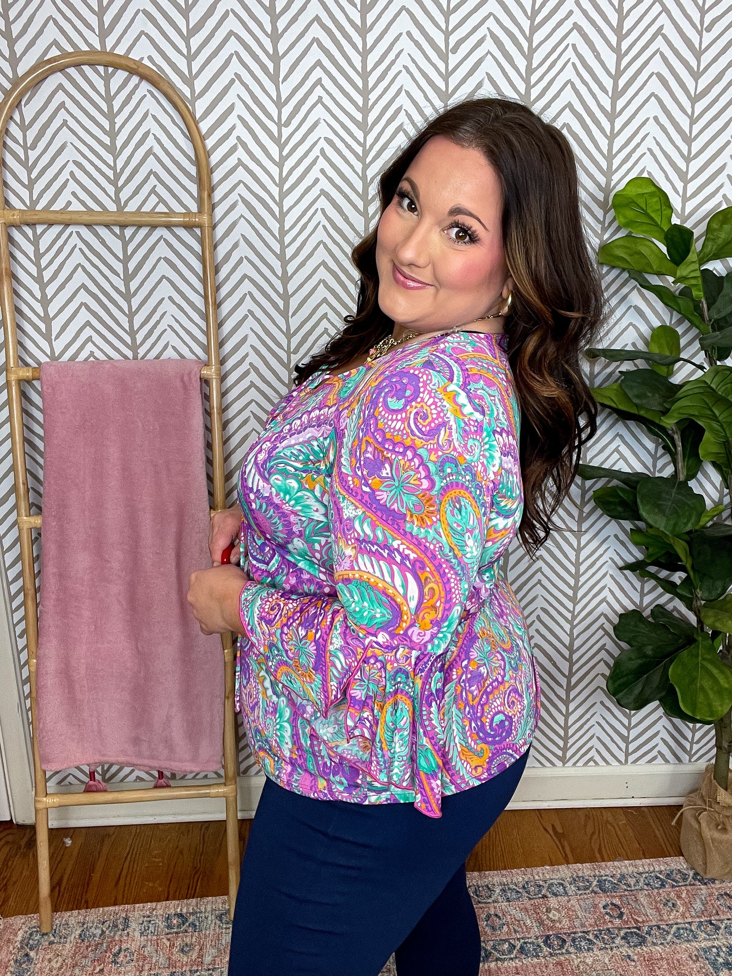 Willow Bell Sleeve Top in Lavender Mint Paisley