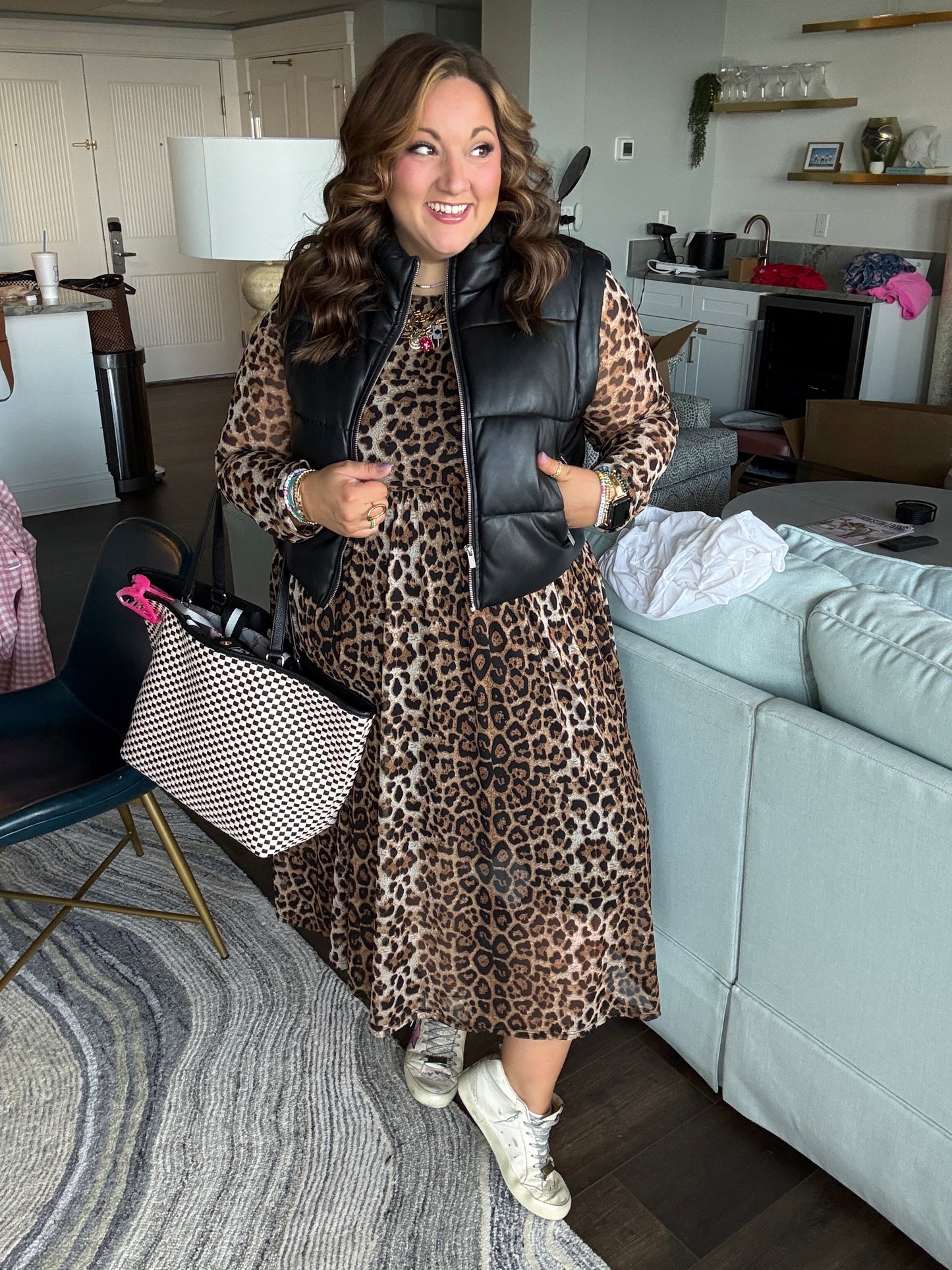 We Run the World Leopard Mesh Lined Dress