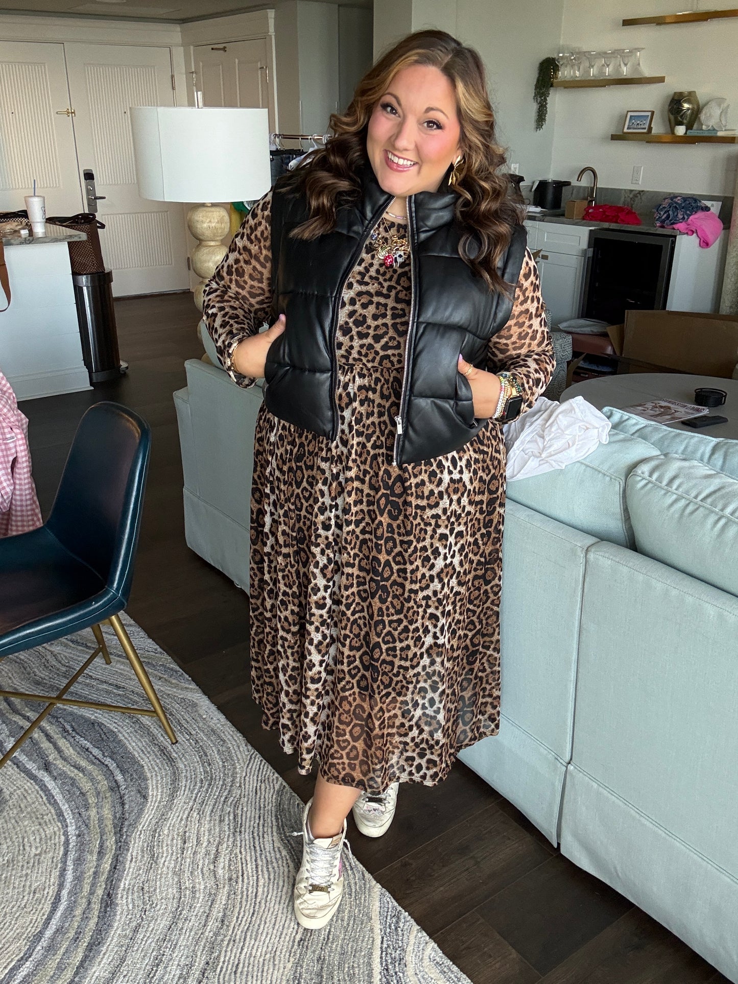 We Run the World Leopard Mesh Lined Dress