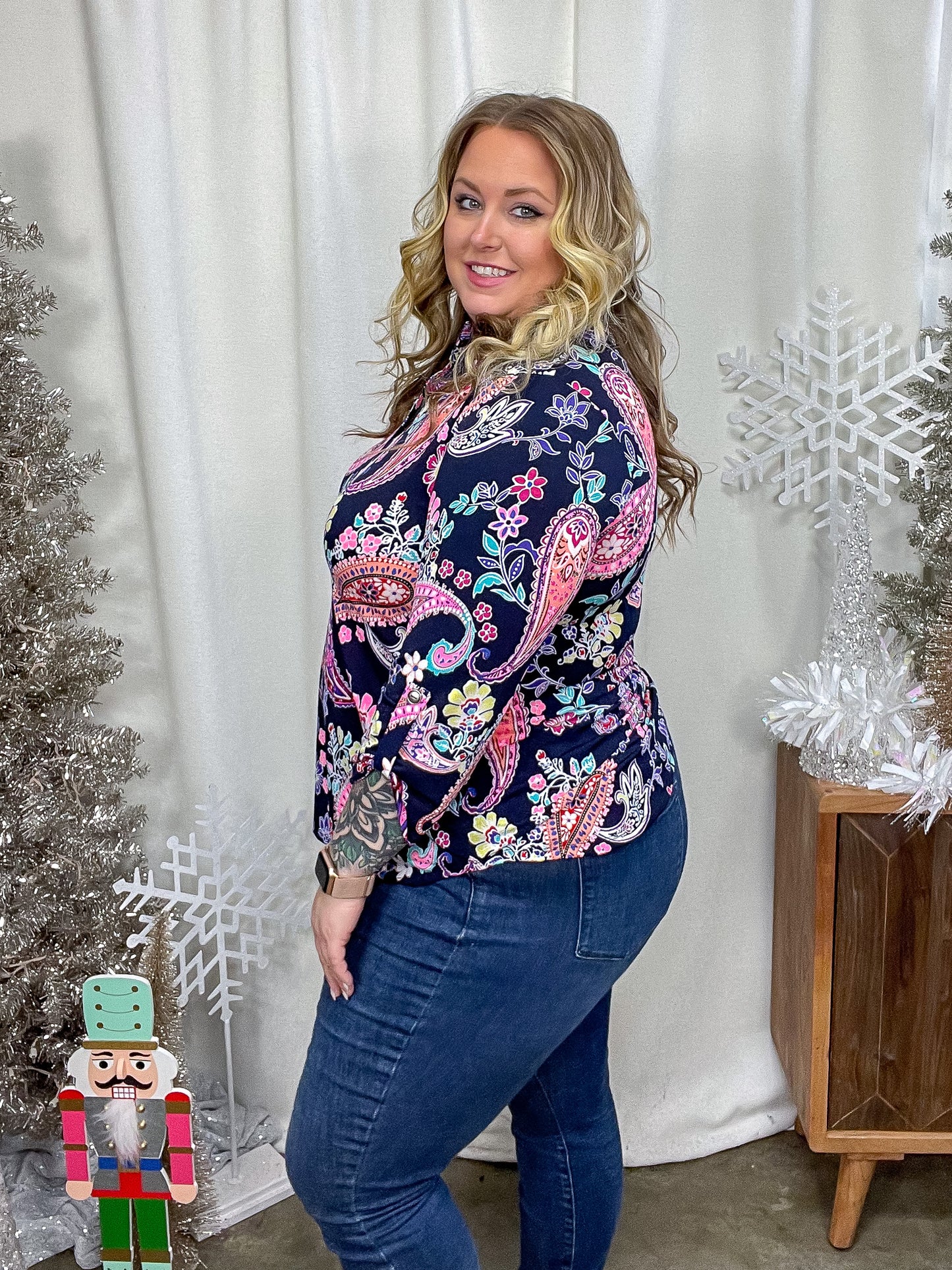 Little Lovely Blouse in Navy Paisley