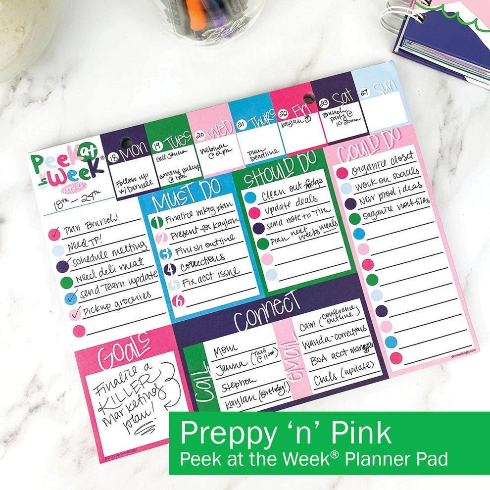 Peek at the Week® Weekly Planner Pad | Preppy in Pink