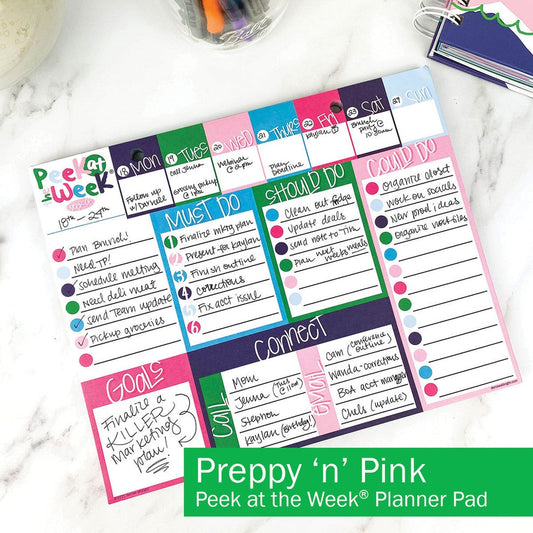 Peek at the Week® Weekly Planner Pad | Preppy in Pink