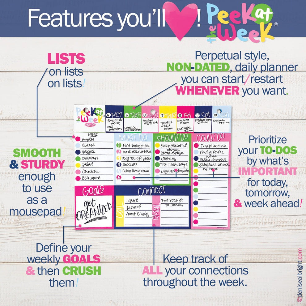 Peek at the Week® Weekly Planner Pad | Preppy in Pink