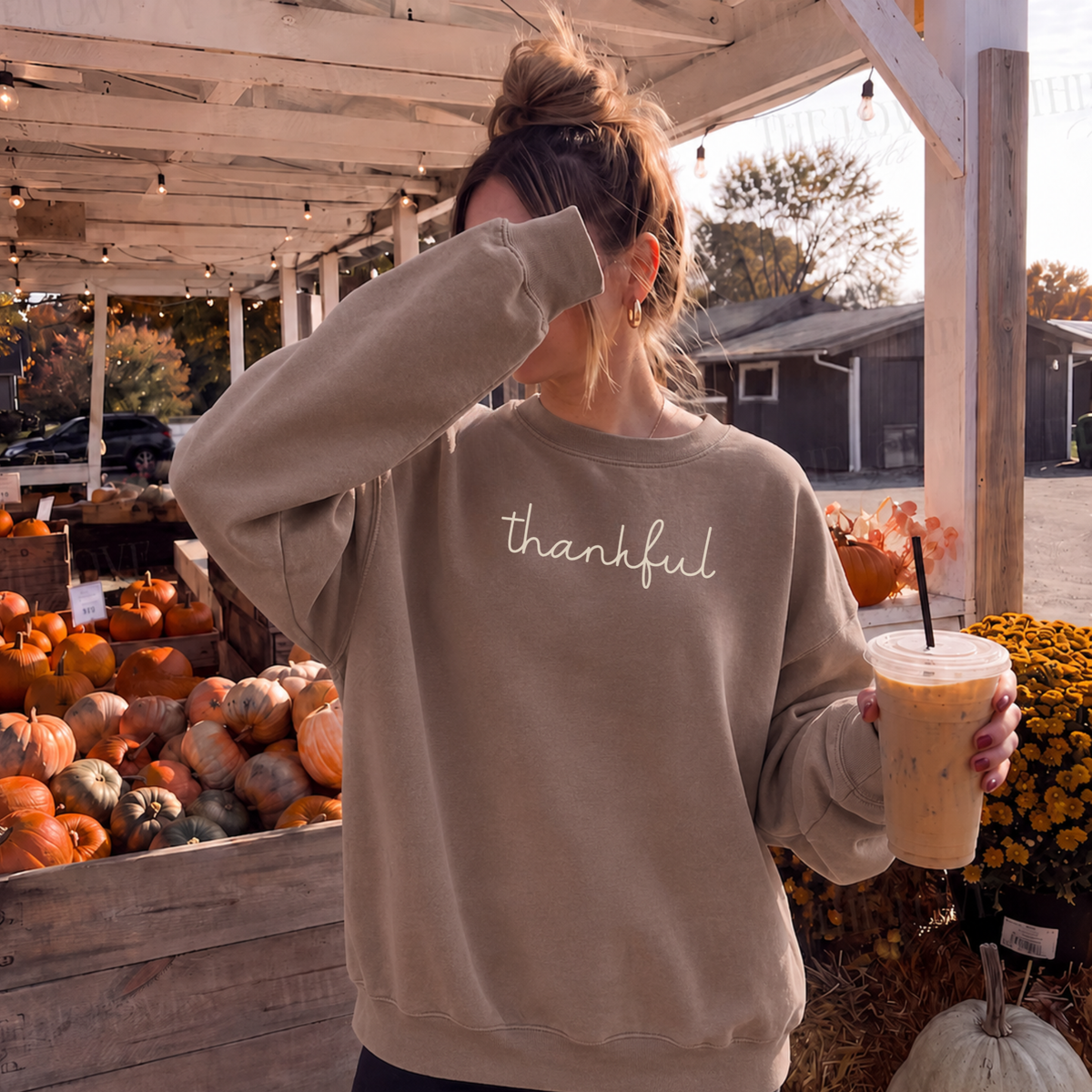 Thankful Script Pigment Dyed Crewneck Sweatshirt