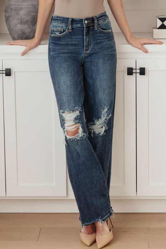 Rose High Rise 90's Straight Jeans in Dark Wash