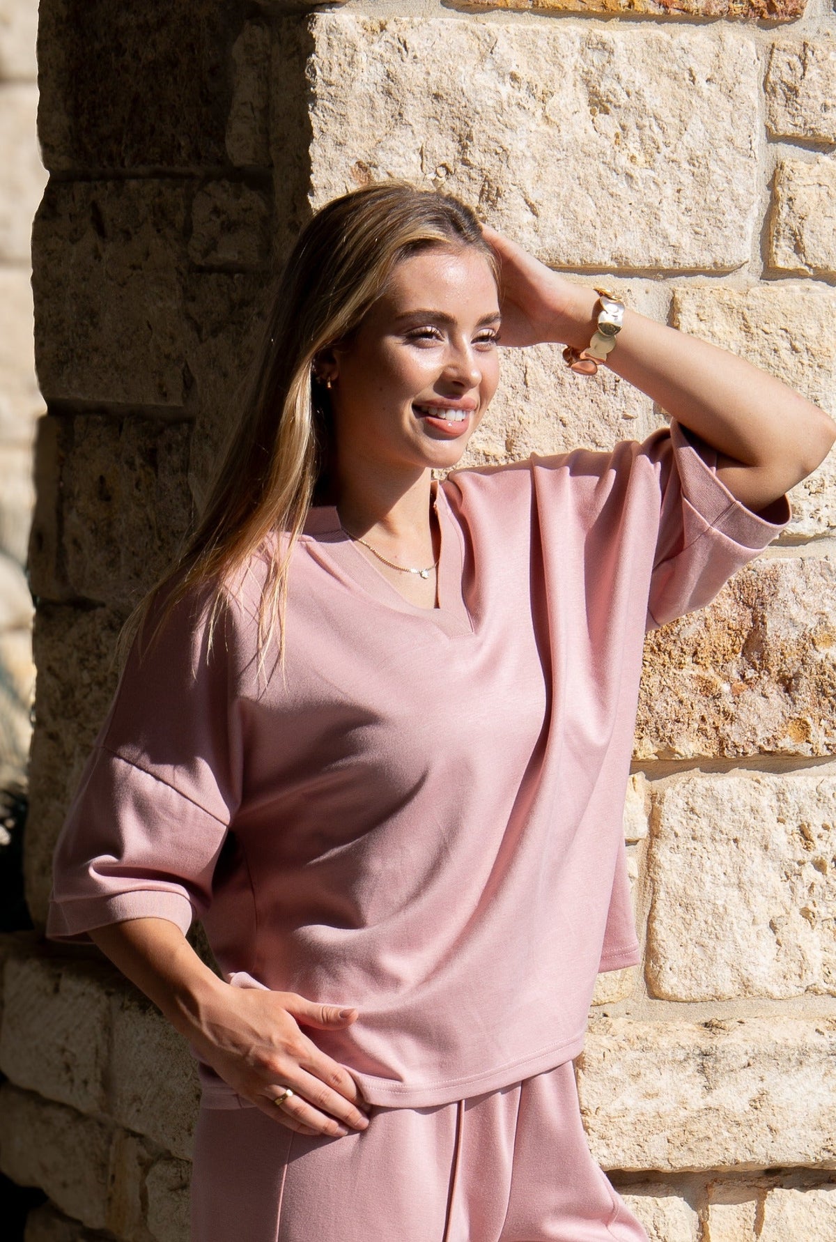 Butter Soft V-Neck Top, Pink