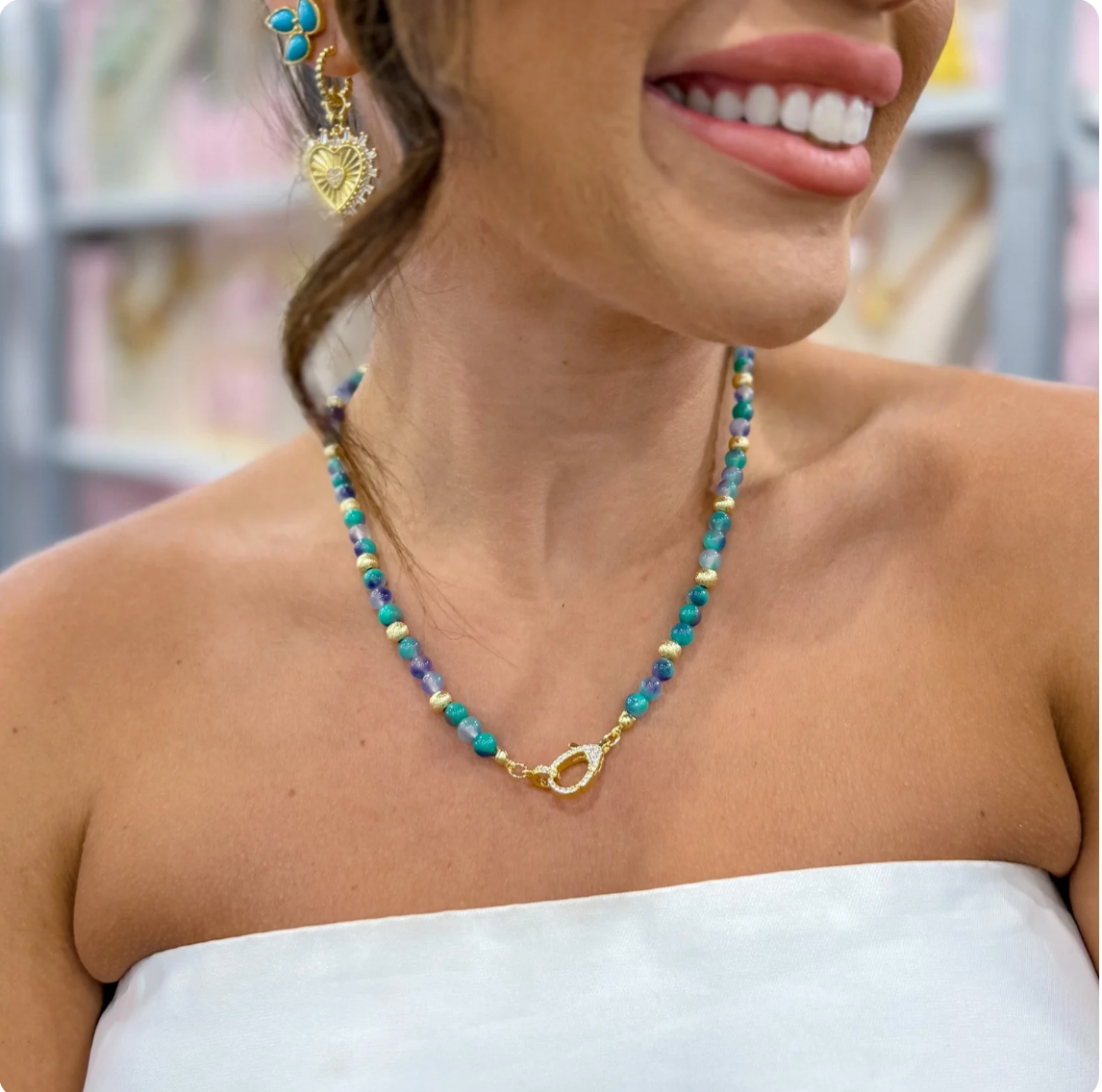 Just the Girl Gemstone Beaded Necklace with Lobster Claw