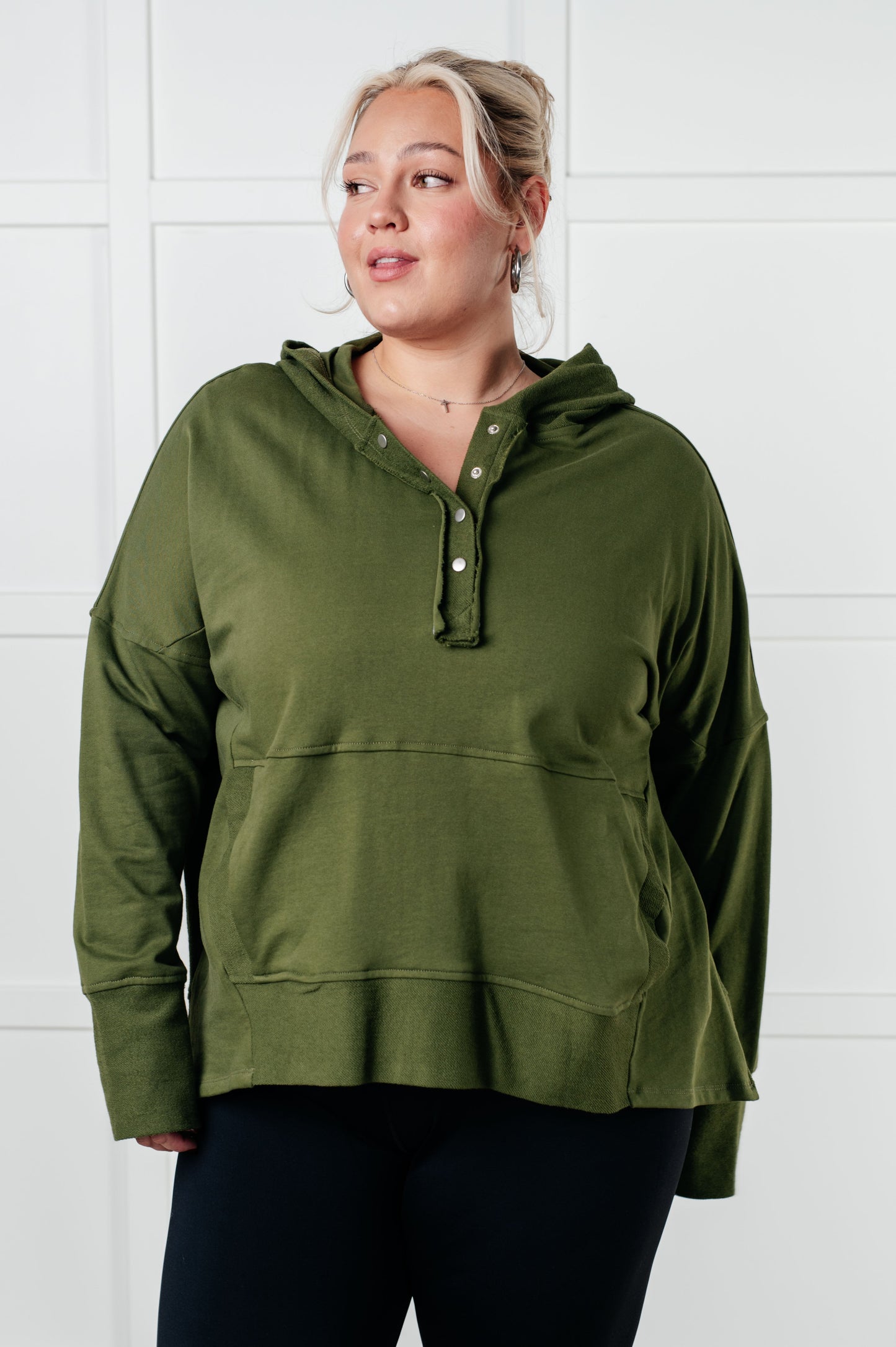 Simple Snap Hooded Pullover