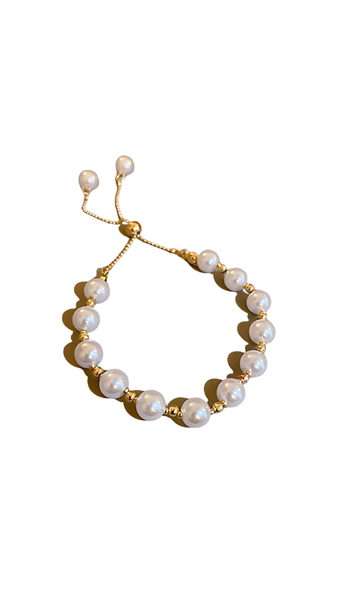 Pearl and Gold Beaded Adjustable Bracelet