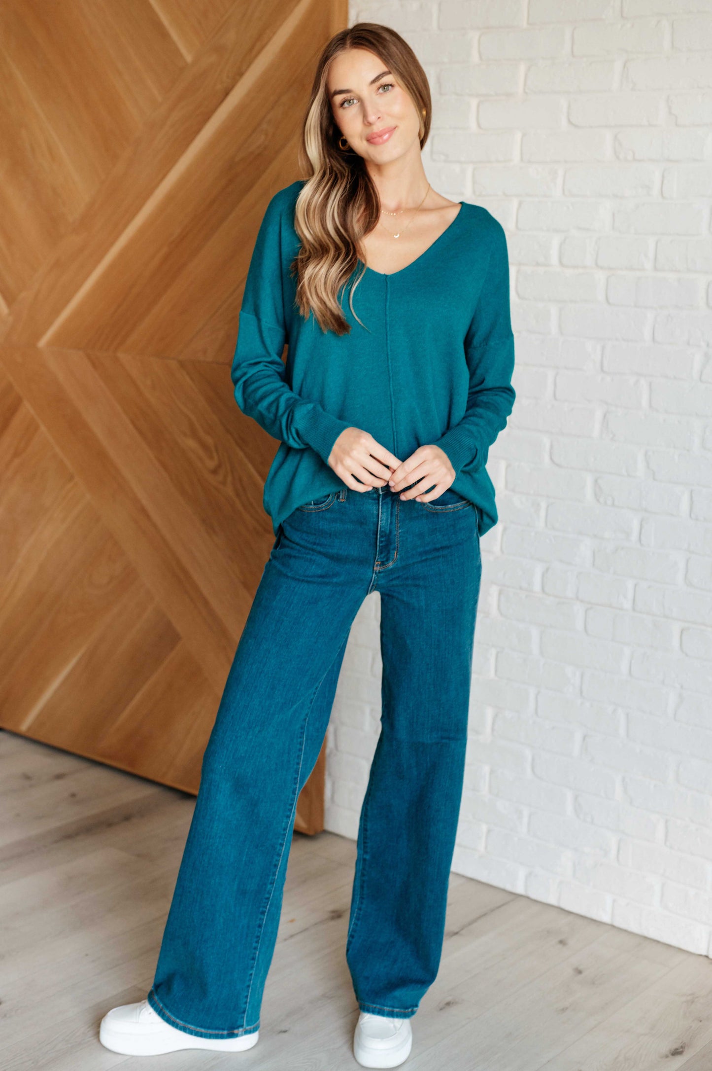 Candy V-Neck Sweater in Heather Ocean Teal