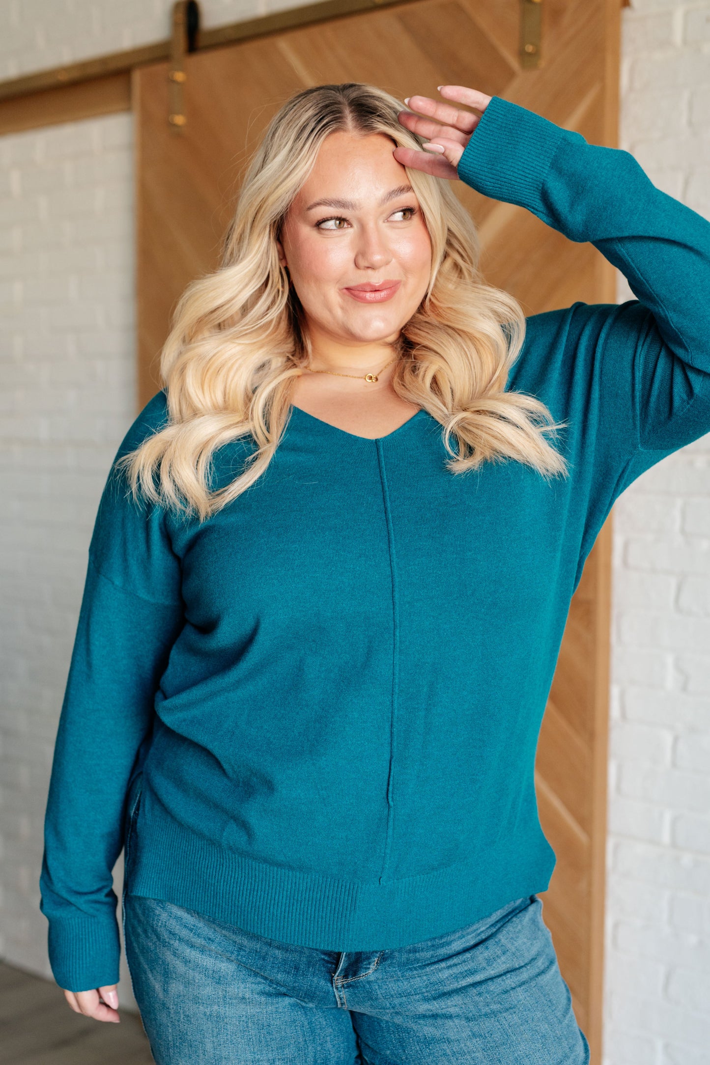 Candy V-Neck Sweater in Heather Ocean Teal