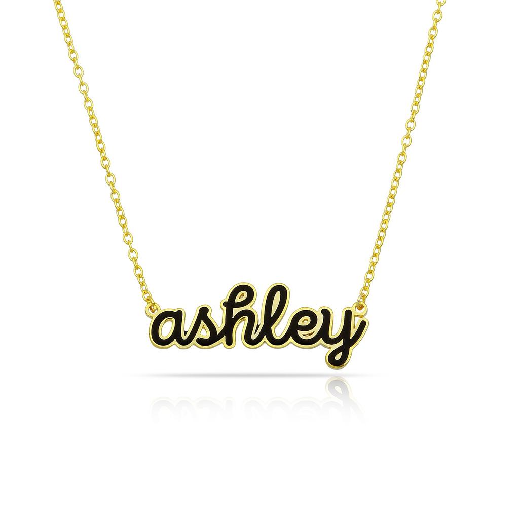 Custom Cursive Enamel Necklace - Wholesale JEWELRY The Sis Kiss Gold Black