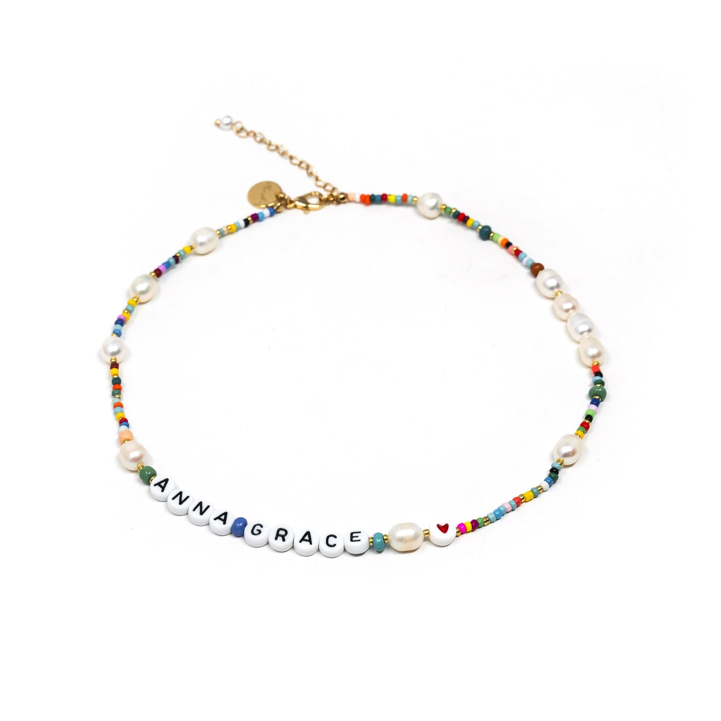 Customized Rainbow and Pearl Beaded Necklace