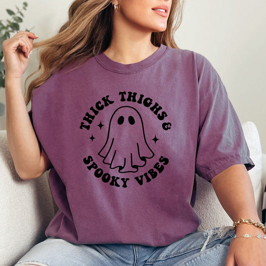 Thick Thighs Spooky Vibes Comfort Colors Tee