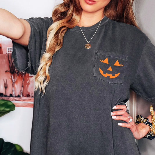 Jack-O-Lantern Comfort Colors Pocket Tee [ORANGE]