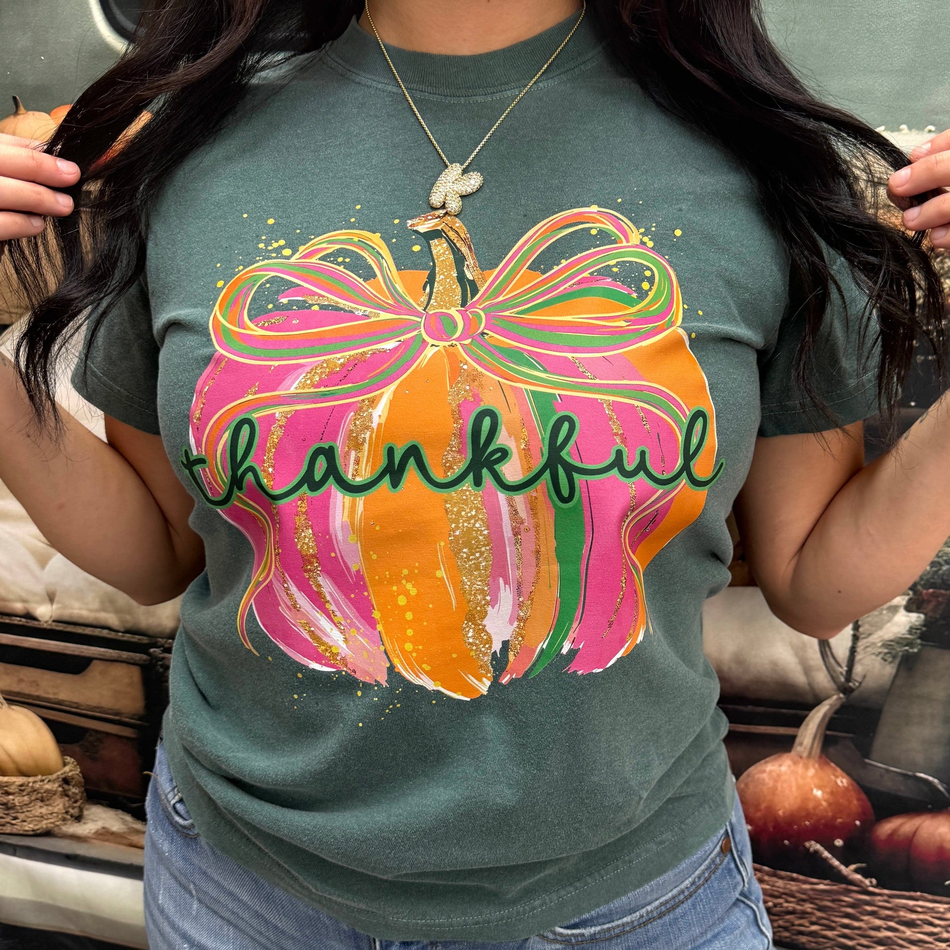 FestiviTees Women - Apparel - Shirts - T-Shirts Colorful Thankful Pumpkin Graphic Tee