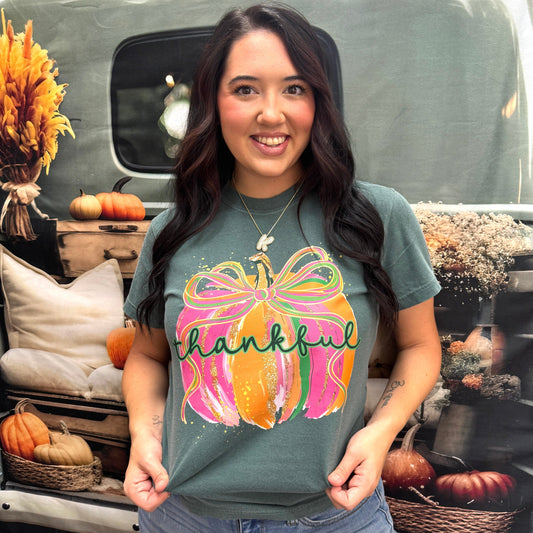 FestiviTees Women - Apparel - Shirts - T-Shirts Colorful Thankful Pumpkin Graphic Tee