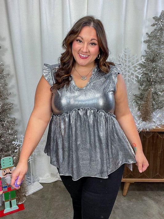 Shine On Metallic Peplum Top