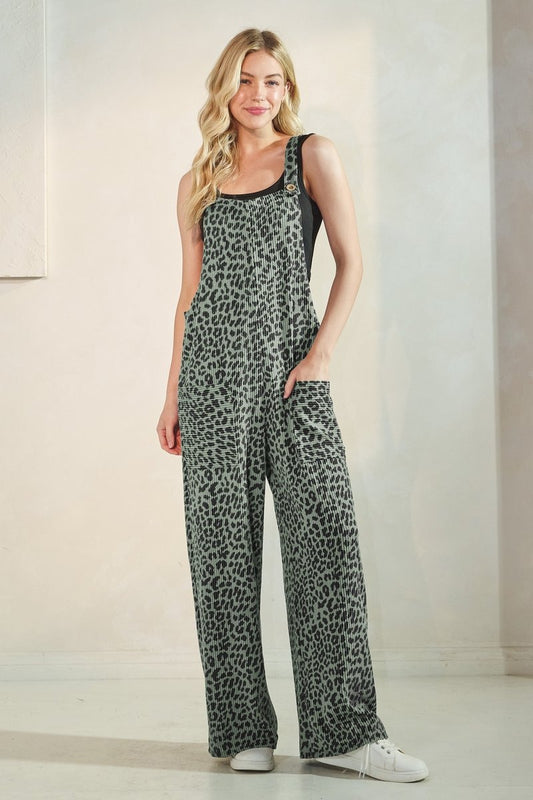 Ribbed Olive Leopard Jumpsuit