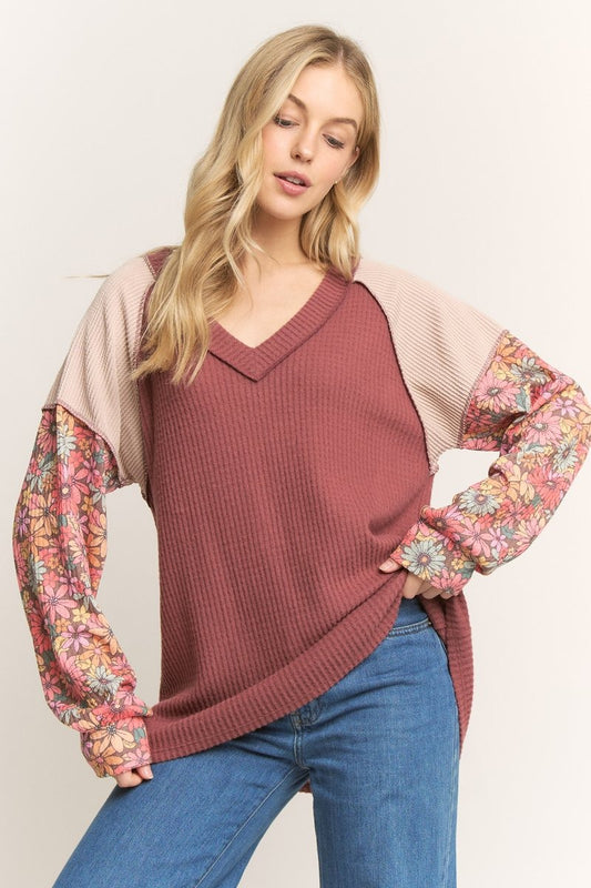 Floral + Waffle knit top