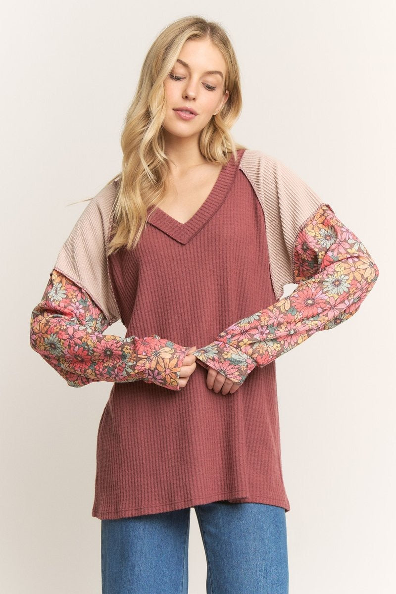 Floral + Waffle knit top
