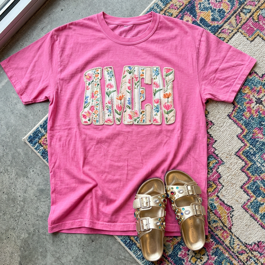 Pearl and Floral 'Amen' Comfort Colors Tee