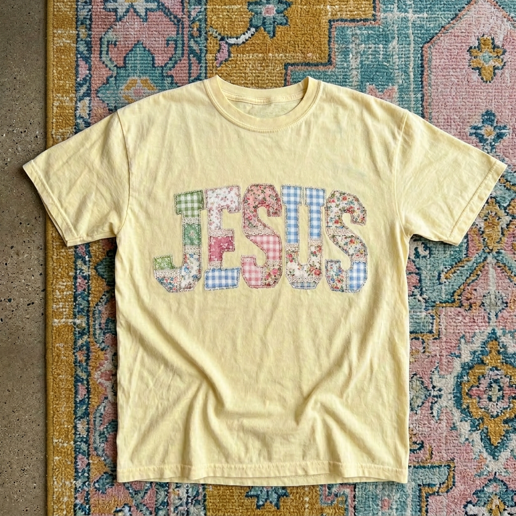 Faux Patchwork Jesus Comfort Colors Tee